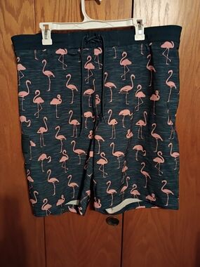 Sonoma Navy Swim Trunks with Pink Flamingo Print
